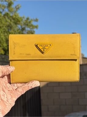 PRADA Yellow Nylon Trifold Wallet